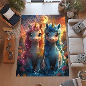 Unicorn Rug, Unicorn Themed Rug, Girl Room Rug, Kids Decor Rug,Gift Kids Rug,Non Slip Rug,Colorful Rug,Soft Rug,Pink Unicorn Rug,Flower Rug