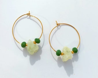 Pendientes aros prehnita piedra natural cruda