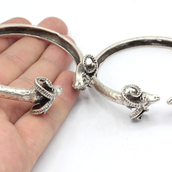 65mm Antique Silver Adjustable Ram Bracelet, Double Ram Head Bracelet, Greek Bangle Bracelet, Adjustable Silver Plated Bracelet, SB029