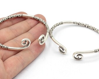65mm Antique Silver Adjustable Double Sprial Bracelet, Spiral Patterned Bracelet, Bangle Bracelet, Adjustable Bracelet, Silver Bangle, B18