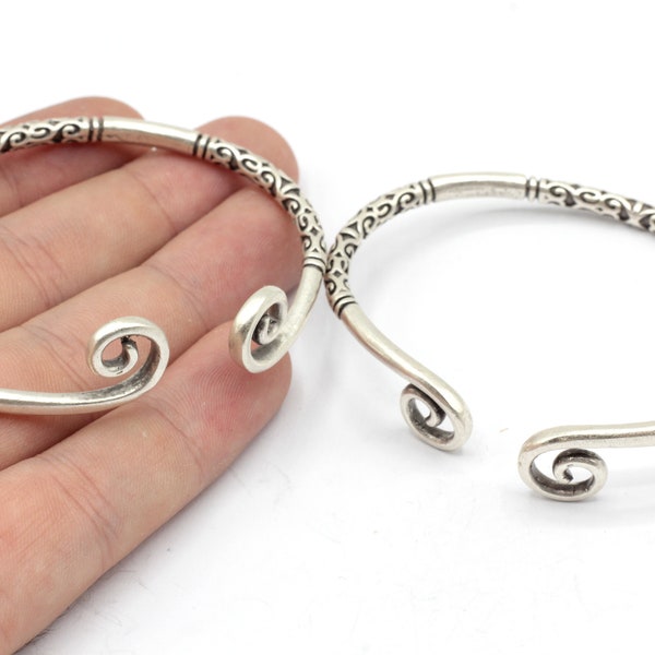 65mm Antique Silver Adjustable Double Sprial Bracelet, Spiral Patterned Bracelet, Bangle Bracelet, Adjustable Bracelet, Silver Bangle, B18