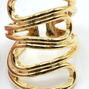 24k glänzender Gold verstellbarer Schlaufenring, Wellenring, großer Ring, voller Fingerring, verstellbarer Goldring, Ringe für Frauen, vergoldete Ringe, G179 Bild 2