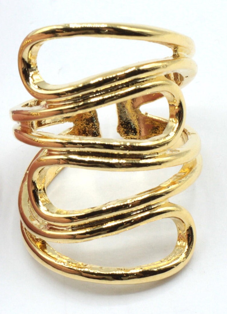 24k glänzender Gold verstellbarer Schlaufenring, Wellenring, großer Ring, voller Fingerring, verstellbarer Goldring, Ringe für Frauen, vergoldete Ringe, G179 Bild 2