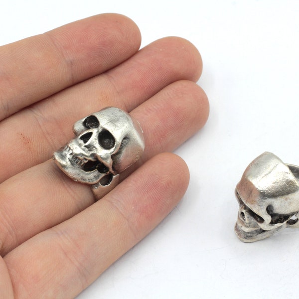 Silver Adjustable Skull Head Ring, Silver Skull Ring, Silver Ring, Skull Ring, Gothic Ring, Adjustable Ring, Silver Plated Ring, SR531