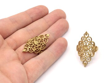 Brass Adjustable Filigree Flower Ring, Filigree Ring, Brass Ring, Lace Ring, Floral Ring, Adjustable Ring, Raw Brass Rings, BR014