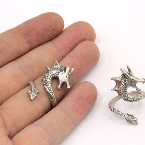 Antique Adjustable Dragon Ring, Dragon Wrap Ring, Mythological Ring, Wrap Ring, Animal Ring, Adjustable Ring, Antique Plated Rings, SR311