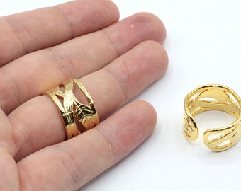 24k Shiny Gold Adjustable Leaf Band Ring, Art Nouveau Ring, Gold Ring, Gold Leaf Ring, Adjustable Ring, Woman Ring, Gold Plated Rings, GR204