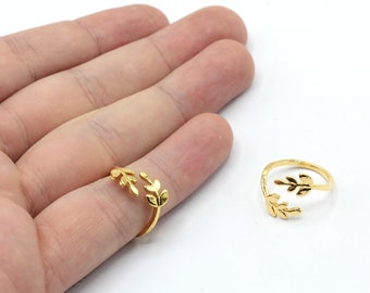 24k Shiny Gold Adjustable Tiny Leaf Ring, Tiny Ring, Minimalist Ring, Leaves Ring, Leaf Wrap Ring, Adjustable Ring, Gold Plated Rings, GR473