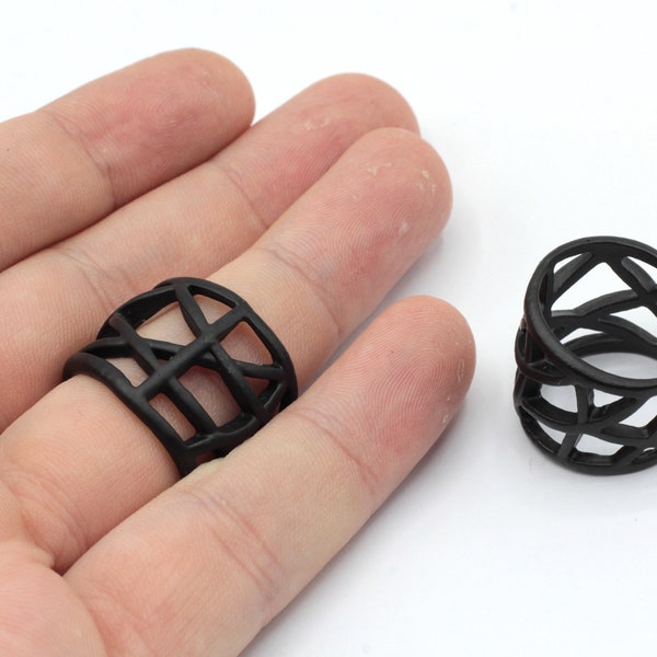 Black Adjustable Cage Ring,Tube Ring, Wide Band Ring, Big Ring, Chunky Ring, Black Open Ring, Adjustable Ring, Black Plated Rings, BPR213