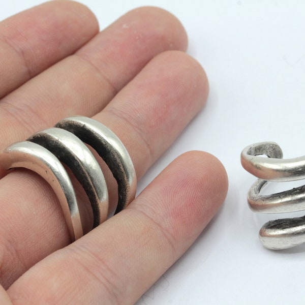 Antique Silver Adjustable 3 Line Ring, Strip Ring, Unique Ring, Strip Wrap Ring, Modern Ring, Adjustable Ring, Silver Plated Ring, SR487