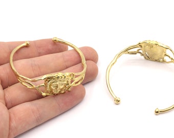 55mm Raw Brass Verstelbare Medusa Face Bracelet, Mythologische Armband, Bangle Bracelet, Verstelbare Brass Bracelet, Raw Brass Bracelet, BB022