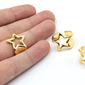 24k Shiny Gold Adjustable Star Ring, Blank Star Ring, Celestial Ring, Chunky Ring, Adjustable Ring, Rings For Woman, Gold Plated Rings, G181