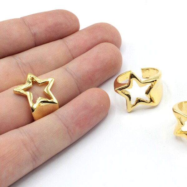 24k Shiny Gold Adjustable Star Ring, Blank Star Ring, Celestial Ring, Chunky Ring, Adjustable Ring, Rings For Woman, Gold Plated Rings, G181