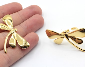 24k Shiny Gold Adjustable Dragonfly Ring, Gold Moth Ring, Gold Ring, Animal Ring, Flying Ring, Adjustable Ring, Gold Plated Rings, GR214