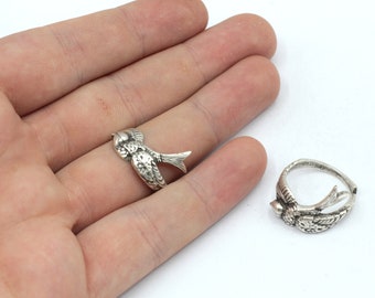 Antique Silver Adjustable Tiny Bird Ring, Silver Pigeon Ring, Bird Wrap Ring, Animal Ring, Adjustable Ring, Silver Plated Rings, SR298