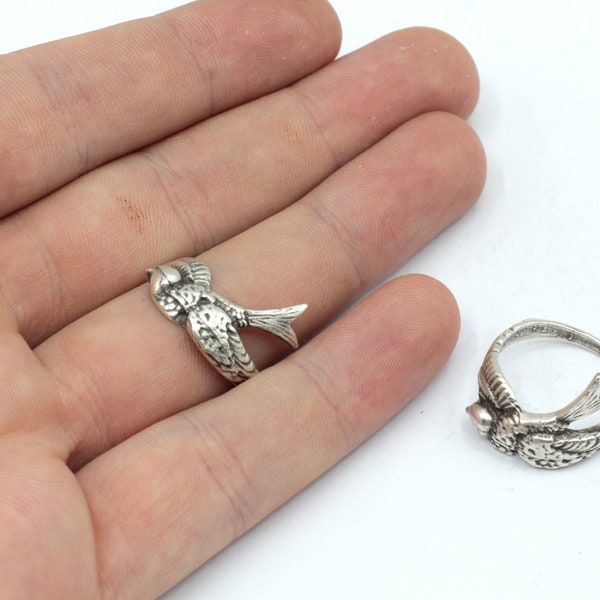Antique Silver Adjustable Tiny Bird Ring, Silver Pigeon Ring, Bird Wrap Ring, Animal Ring, Adjustable Ring, Silver Plated Rings, SR298