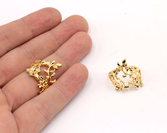 24k Shiny Gold Adjustable Tiny Leaf Ring, Leaves Ring, Minimalist Ring, Leaf Ring, Adjustable Ring, Rings For Women, Gold Plated Rings GR094