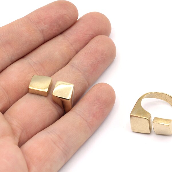Brass Adjustable Cube Ring, Geometric Ring, Double Cube Ring, Open Cube Ring, Block Ring, Adjustable Ring, Woman Ring, Raw Brass Ring, BR557