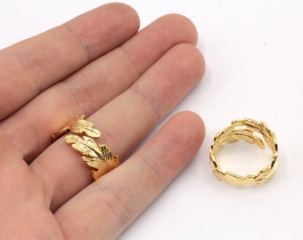 24k Shiny Gold Plated Adjustable Double Leaf Ring, Leaves Ring, Leaf Wrap Ring, Gold Leaf Ring, Adjustable Ring, Gold Plated Rings, GR0115