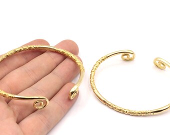 Bracelet double Sprial réglable en laiton brut de 65 mm, bracelet à motifs en spirale, bracelet jonc, bracelet en laiton réglable, résultats en laiton, B18