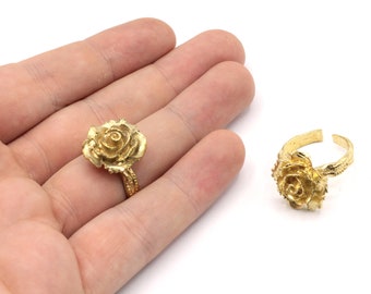 Brass Adjustable Tiny Rose Ring, Flower Ring, Brass Rose Ring, 3D Rose Ring, Adjustable Brass Ring, Rings For Woman, Raw Brass Rings, BR504