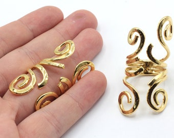 24k Shiny Gold Adjustable Large Fork Ring, Loop Ring, Gold Fork Ring, Natural Ring, Wrap Ring, Adjustable Ring, Gold Plated Rings, GR071