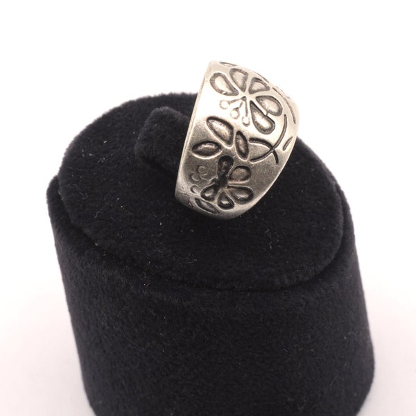 Antique Silver Adjustable Flower Patterned Wide Band Ring, Modern Ring, Rings For Woman, Adjustable Silver Ring, Silver Plated Rings, SR211