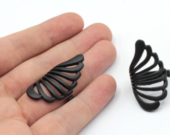 Black Adjustable Angel Wing Ring, Feather Wing Ring, Black Wing Ring, Adjustable Black Ring, Ring For Woman, Black Plated Rings, BPR153