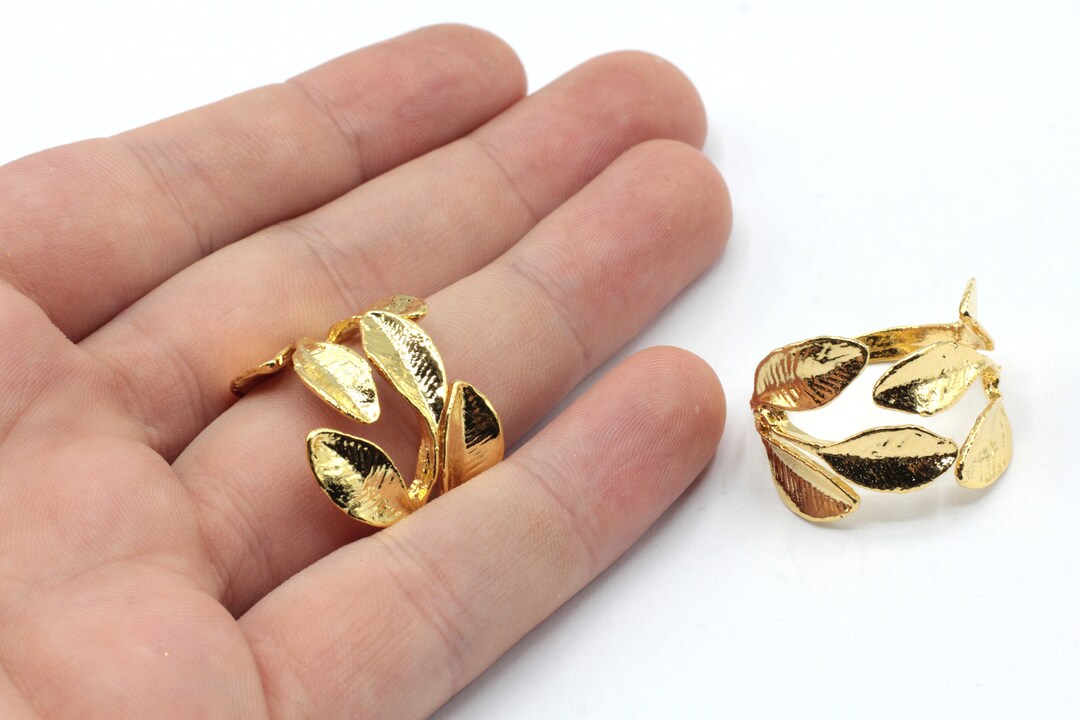24k Shiny Gold Adjustable Leaves Ring, Leaf Ring, Leaf Wrap Ring, Leaf