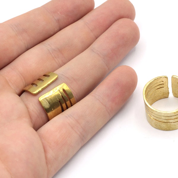 Brass Adjustable Strip Band Ring, Striped Ring, Brass Wide Band Ring, Brass Striped Ring, Adjustable Brass Ring, Raw Brass Rings, BR503
