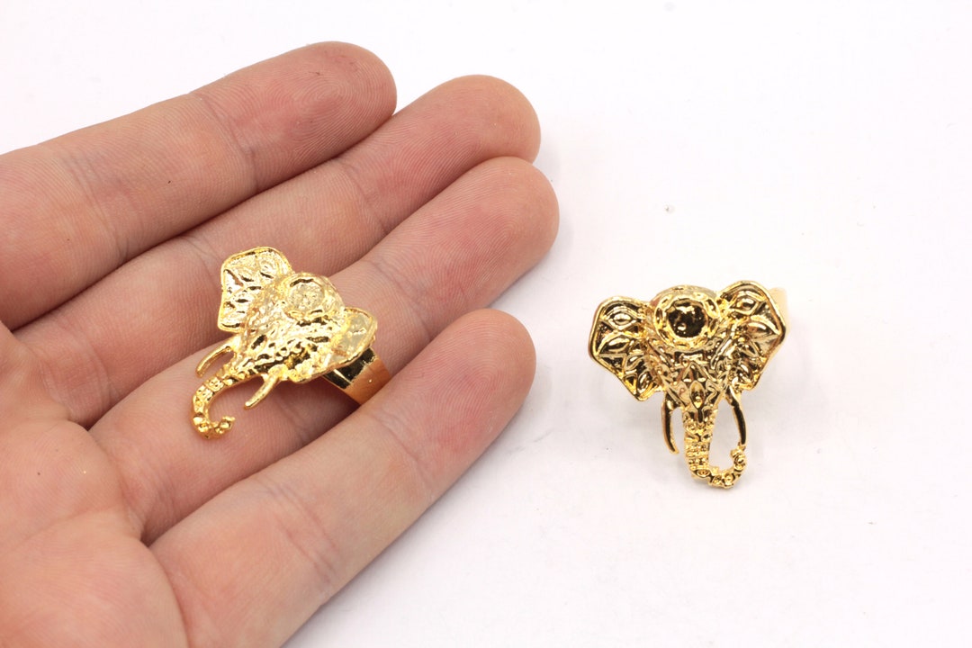 24k Shiny Gold Adjustable Elephant Ring, Elephant Ring, Gold Elephant
