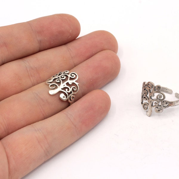 Antique Silver Plated Adjustable  Tree of Life Ring, Flower of Life Ring, Tiny Silver Ring, Family Ring, Silver Ring, Silver Plated Ring