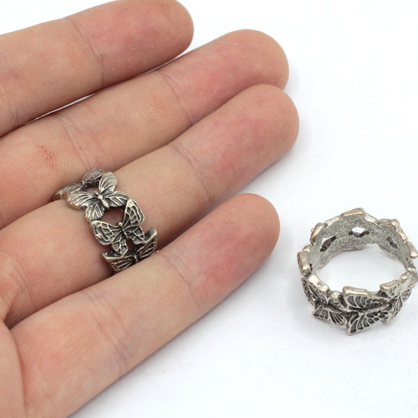 Antique Silver Adjustable Butterfly Band Ring, Tiny Butterfly Ring, Silver Ring, Adjustable Ring, Rings For Woman, Silver Plated Ring, SR407