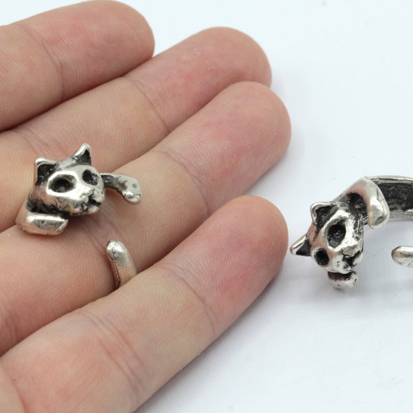 Antique Silver Plated Adjustable Cat Wrap Ring, Silver Cat Ring, Wrap Ring, Animal Lovers Ring, Modern Ring, Silver Plated Rings, SR492