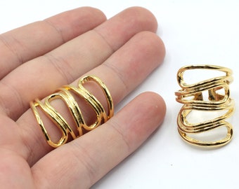 24k glänzender Gold verstellbarer Schlaufenring, Wellenring, großer Ring, voller Fingerring, verstellbarer Goldring, Ringe für Frauen, vergoldete Ringe, G179