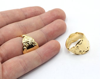 24k Glänzender Gold Löffel Ring, Floral Löffel Ring, Gold Löffel Wrap Ring, verstellbarer Gold Ring, Löffel Ring, Vergoldete Ringe, GR588