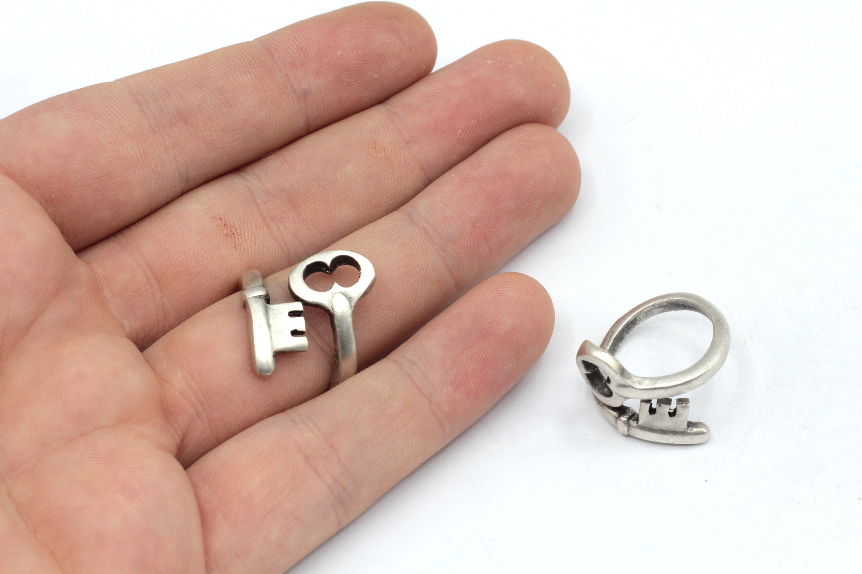 Tiny Boho Brass Key Ring on Delicate Silver Band, With or Without Gemstone  