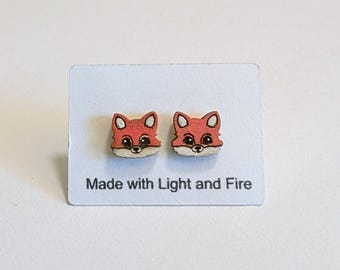 Tiny Fox Stud Earrings | Flatback Titanium Earrings for Sensitive Ears | Cute Small Animal Studs