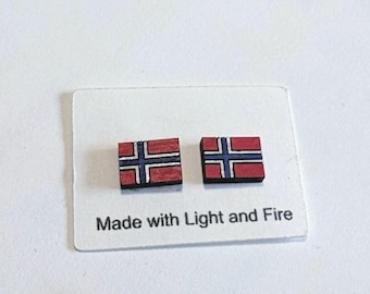 Norwegian Jewelry Earrings – Tiny Flag Studs - Handmade Hypoallergenic Scandinavian Accessories - Everyday Style