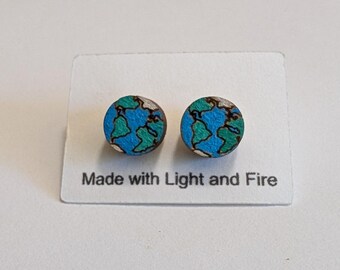 Tiny Globe Stud Earrings | earth earrings studs | Flatback Titanium Earrings for Sensitive Ears | Small Earth Everyday Studs