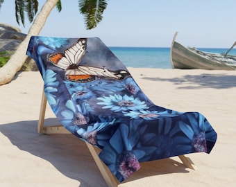 Floral Butterfly Beach Towel | Minimalist Polyester and Cotton Fabric Beach Towels For Beach Décor | Washable Beach Towels