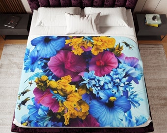 Floral Blanket | Sherpa Blanket | Two Colors | Cuddle Blanket | Bedroom Decor | Home Decor | Living Space Designs