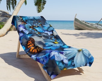 Floral Butterfly Beach Towel | Minimalist Polyester and Cotton Fabric Beach Towels For Beach Décor | Washable Beach Towels
