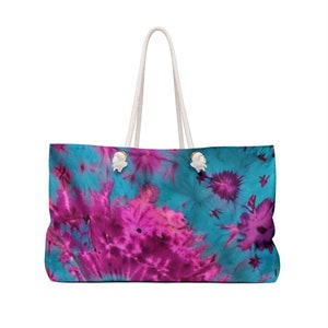 Tie Dye Weekender Tote Bag | Large Travel Bag | Beach Bag | Boho Style | Carry On Bag