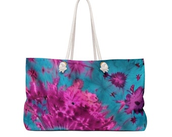 Tie Dye Weekender Tote Bag | Large Travel Bag | Beach Bag | Boho Style | Carry On Bag
