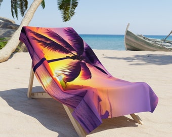 Tropical Sunrise Beach Towel | Minimalist Polyester and Cotton Fabric Beach Towels For Beach Décor | Washable Beach Towels