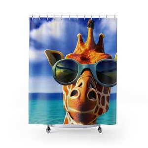 Cool Giraffe Shower Curtain | Bathroom Decor | Beach Decor | Beach House | Summer House | Summer Decor | Tub and Shower Curtains