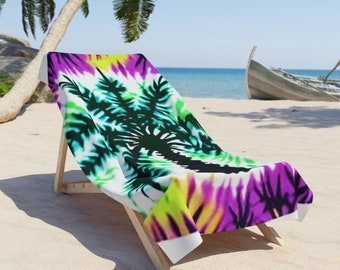 Palm Tree Tie Dye Beach Towel | Minimalist Polyester and Cotton Fabric Beach Towels For Beach Décor | Washable Beach Towels