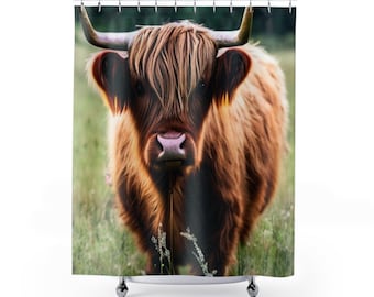 Cortina de ducha de vaca Highland / Decoración del baño / Decoración de la playa / Casa de playa / Casa de verano / Decoración de verano / Cortinas de bañera y ducha