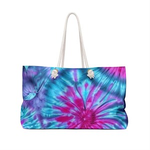 Tie Dye Weekender Tote Bag | Large Travel Bag | Beach Bag | Boho Style | Carry On Bag